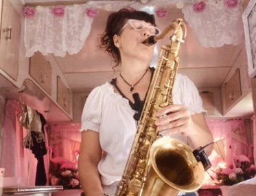 Saxophone playing grey nomad