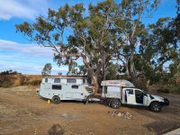 Narrow caravan on scary road