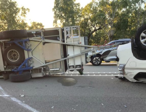 caravan rollover on the Bruce Highway